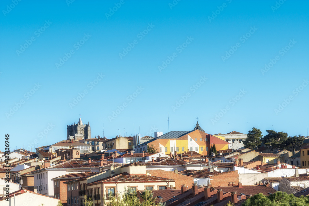 Panoramic view of ancient town of Avila from the surrounding walls. (Castilla y Leon), Spain.