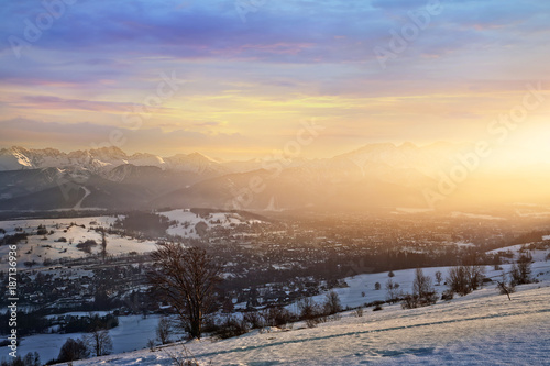  view of the sunny and winter Zakopane city
