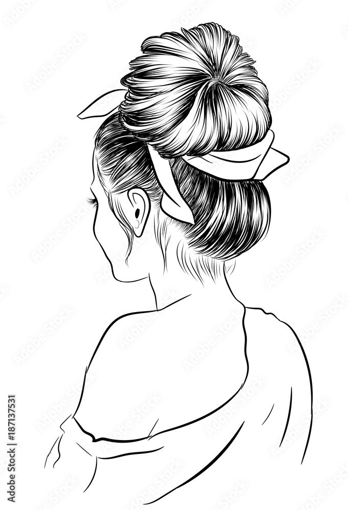 Hand-drawn beauty woman with luxurious cute bun hairstyle. Idea for card  typography  style Stock Photo | Adobe Stock