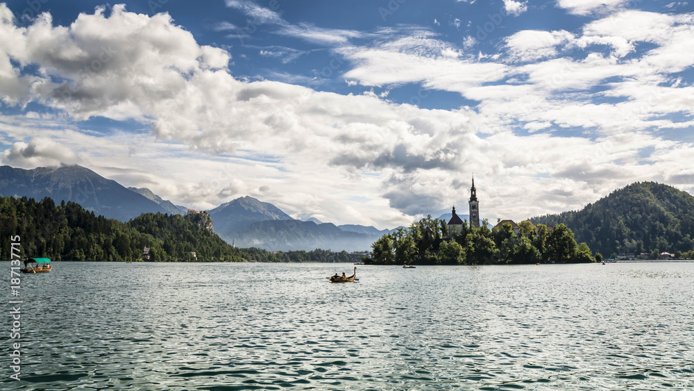 View of Lake Bled, Julian Alps, Slovenia.