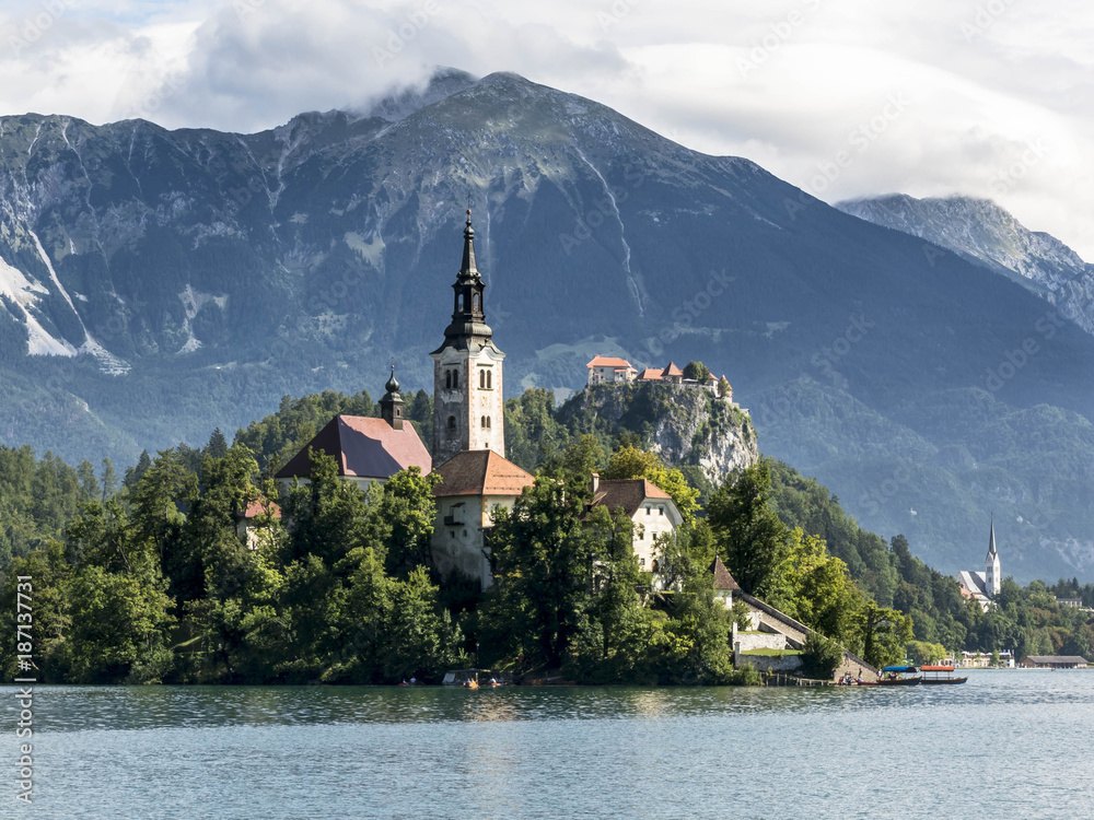 view of the Church on the island in Lake Bled