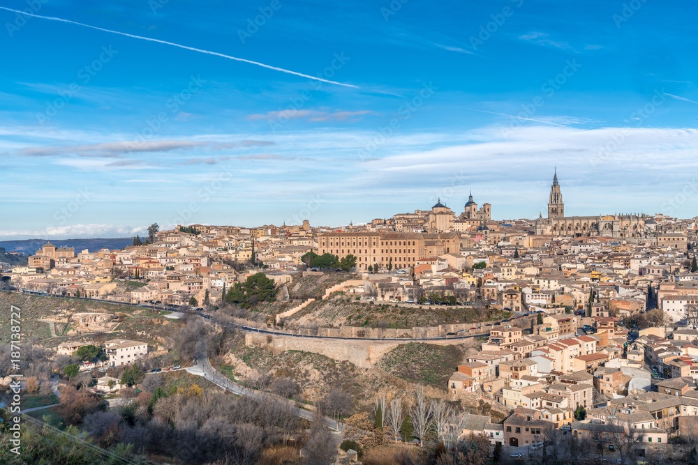 Toledo Skyline, cathedral and the (Tajo) tagus river. UNESCO world heritage site.