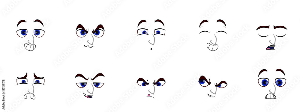 Fototapeta premium Cartoon Expressions Emoticons, Angry Expressions, Love Expressions, Happy Expressions,