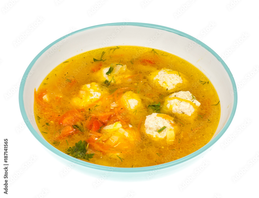 Soup with carrot, onion, paprika and meatballs Soup with carrot, onion, paprika and meatballs