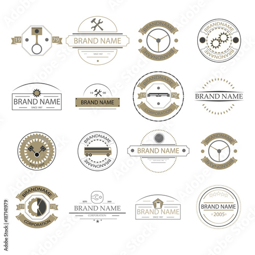 Retro vintage logo,business signs. Labels mechanism, badges and objects. Cars and truck. Vector. Eps 10.