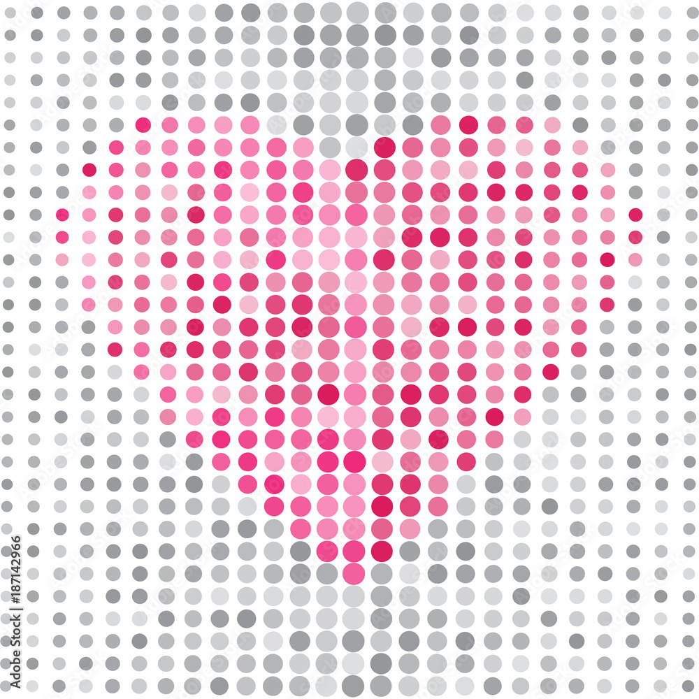 Fototapeta premium Gray abstract background with dots and pink heart. Vector illustration