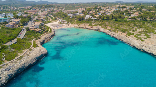 Drone aerial landscape of the beautiful bay of Cala Mandia with a wonderful turquoise sea, Porto Cristo, Majorca, Spain © Matteo Ceruti