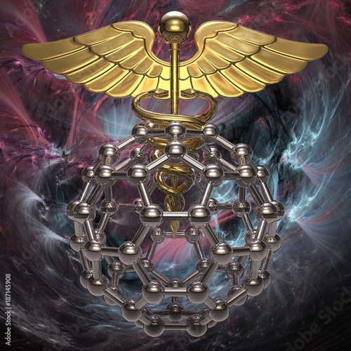 Medical symbol and buckyball, illustration photo