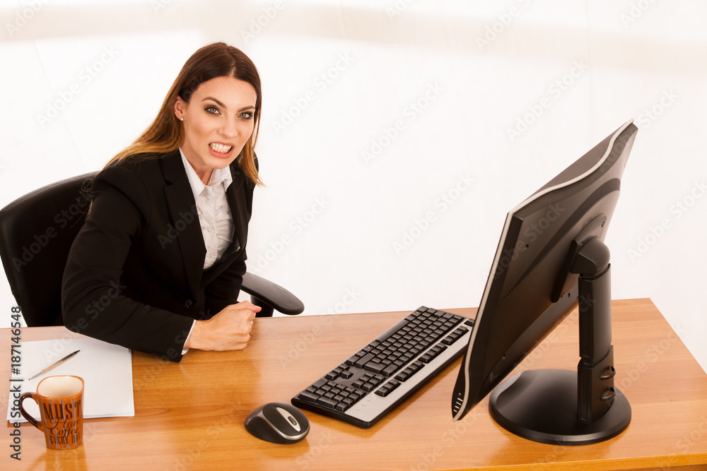 high perspective view of business woman working in office high perspective view of business woman working in office