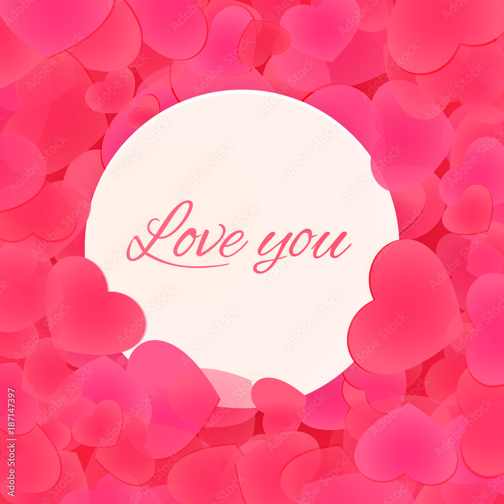 Tender pink hearts background. Love you text illustration
