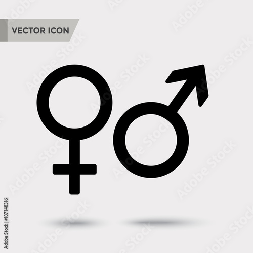 Male and female symbol. Black icon with shadow, silhouettes. Vector illustration