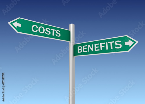 costs benefits road sign 3d illustration