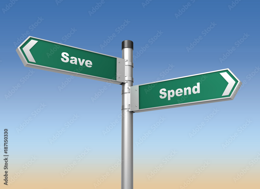 save spend road sign 3d illustration save spend road sign 3d illustration