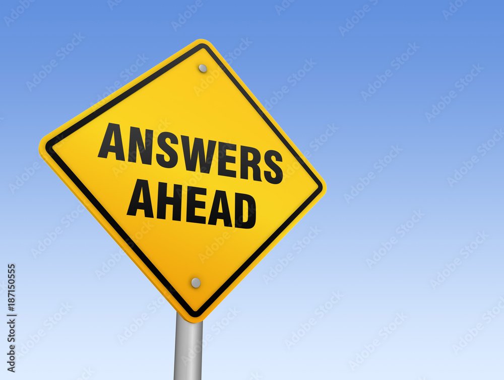 answers ahead road sign      3d illustration
