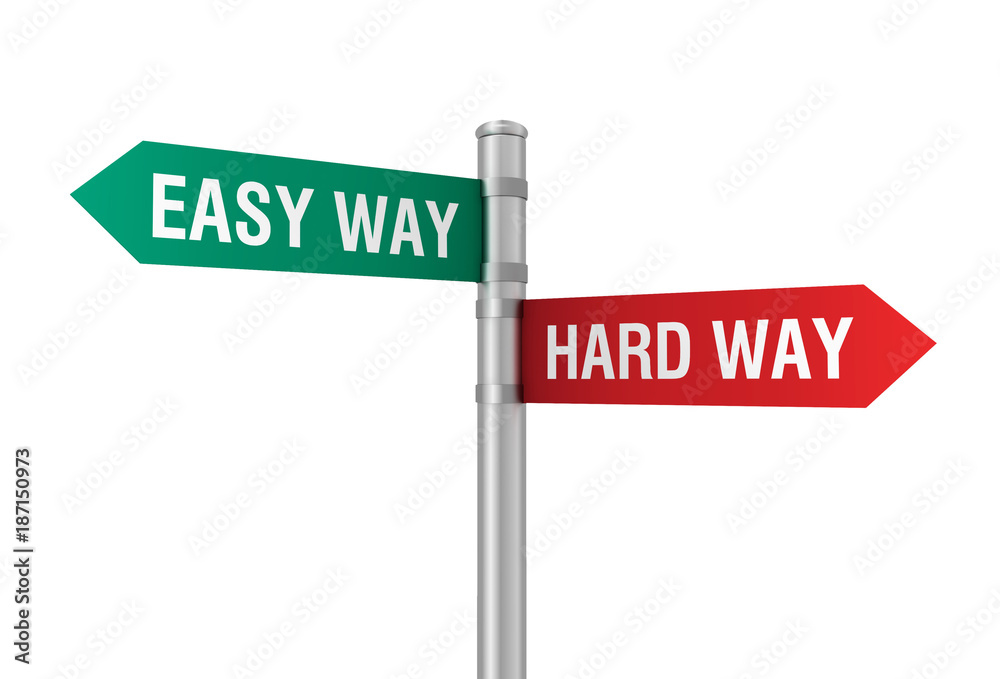 easy hard way road sign      3d illustration