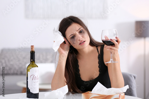 Depressed young woman cryin...