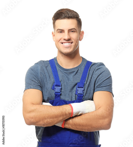 Handsome auto mechanic on w...