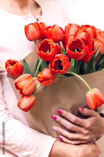 Girl and tulips