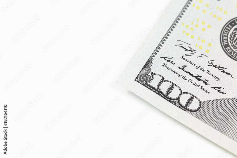 Macro shot of one hundred dollars bill Macro shot of one hundred dollars bill