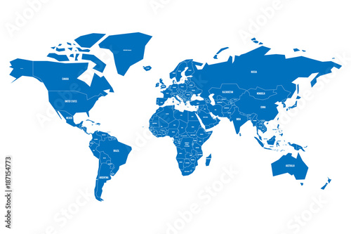 Simplified map of World in blue. Schematic vector illustration