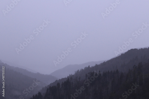 Smoky Mountains National Park at Night with the Sunset in Background.