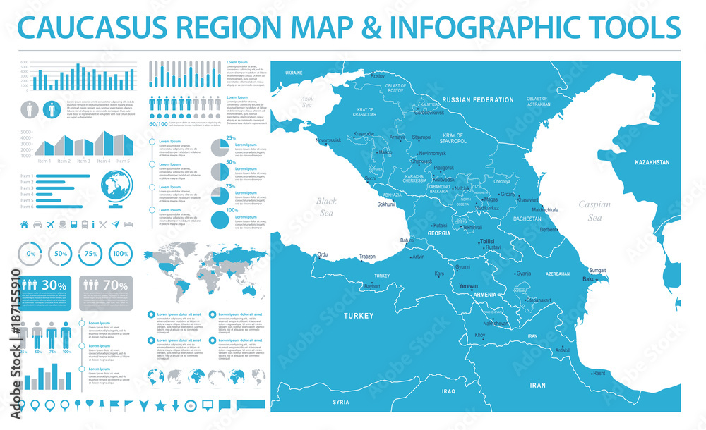 Fototapeta premium Caucasus Region Map - Info Graphic Vector Illustration
