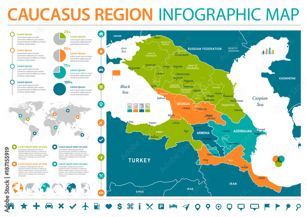 Obraz premium Caucasus Region Map - Info Graphic Vector Illustration