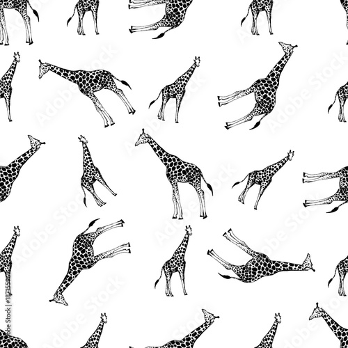 Seamless pattern of hand drawn sketch style giraffes. Vector illustration isolated on white background.
