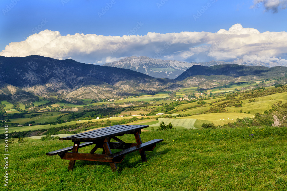 Rest place with mountains on the background