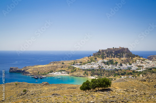 Panorama of the Lindos acropolis in Rhodes © larcobasso
