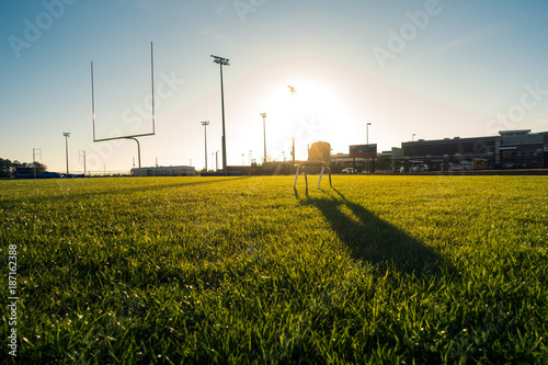 American Football Field Outdoors Goal Posts Green Grass Beautiful Day