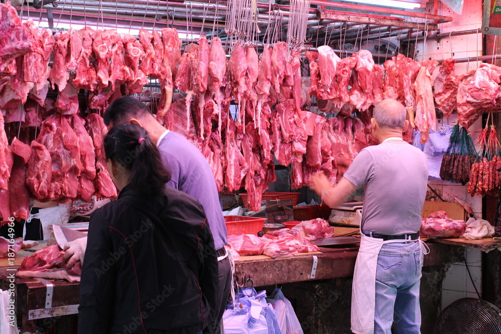 香港の肉屋　HongKong Meat Shop - obrazy, fototapety, plakaty 