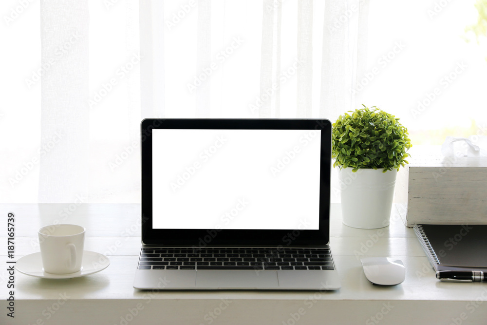 workspace desk with laptop and business computer screen for business on the table space for your text. workspace desk with laptop and business computer screen for business on the table space for your text.