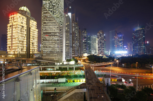 Photography the light trails on the modern building background in shanghai china
