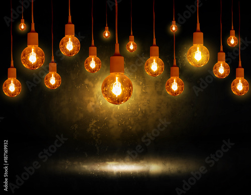 beautiful lighting decor bulb  Soft Focus on Black Wall Background