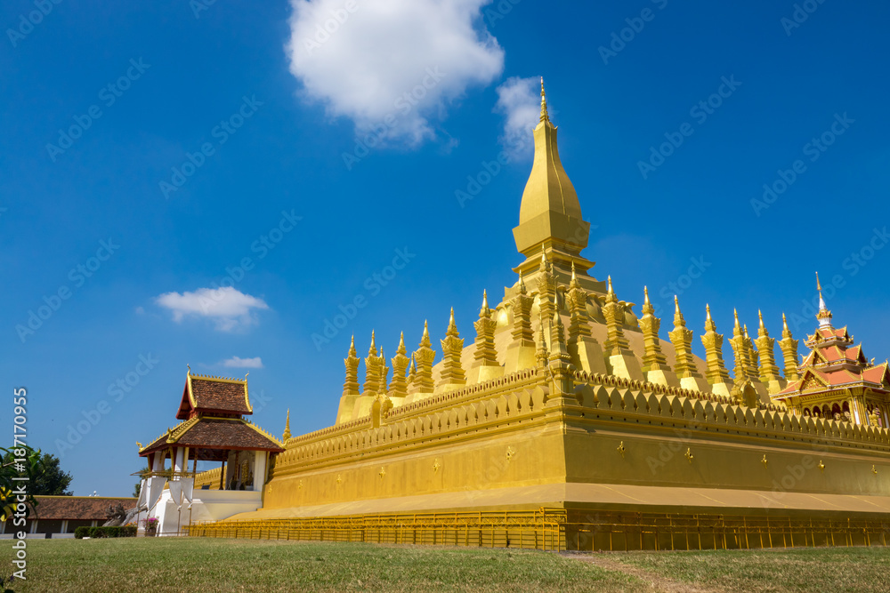 Vientiane - NOV 2017: Beautiful architecture at Pha That Luang,Vientiane capital, Laos. Pha That Luang is a gold-covered large Buddhist stupa and be the most important national monument in Laos