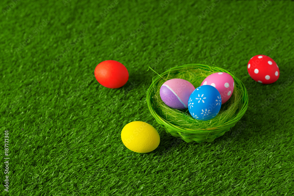 Easter eggs on the grass