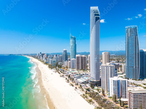 Surfers Paradise aerial view on a clear day on the Gold Coast with blue water © Darren