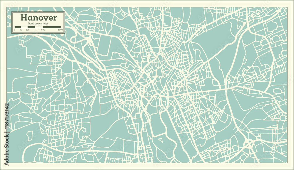 Hannover Germany City Map in Retro Style.