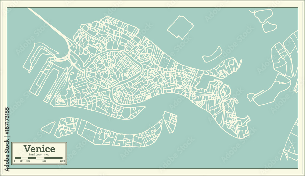 Obraz premium Wenecja Włochy mapa miasta w stylu retro.