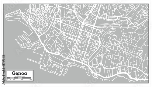 Genoa Italy City Map in Retro Style.