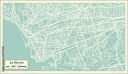 Le Havre France City Map in Retro Style.