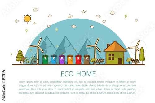 eco home with bins Vector illustration