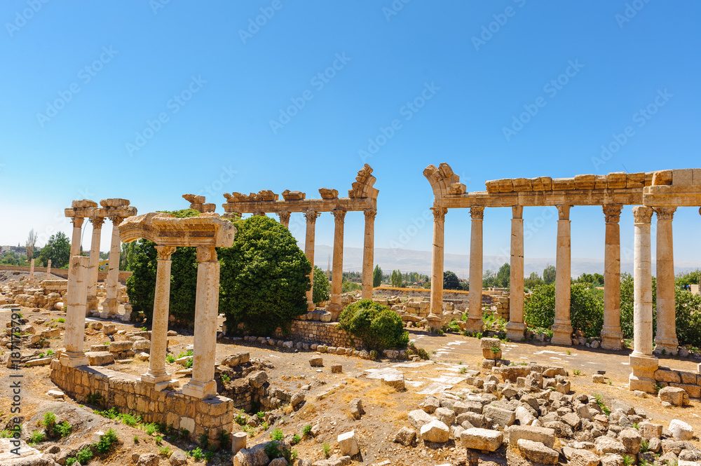 Baalbek Ancient city in Lebanon.Heliopolis temple complex.near the border with Syria.remains