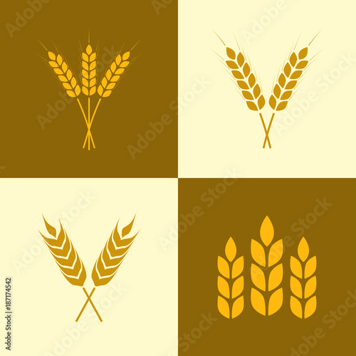 Wheat ears icon set. Barley or grain signs. Vector illustration.