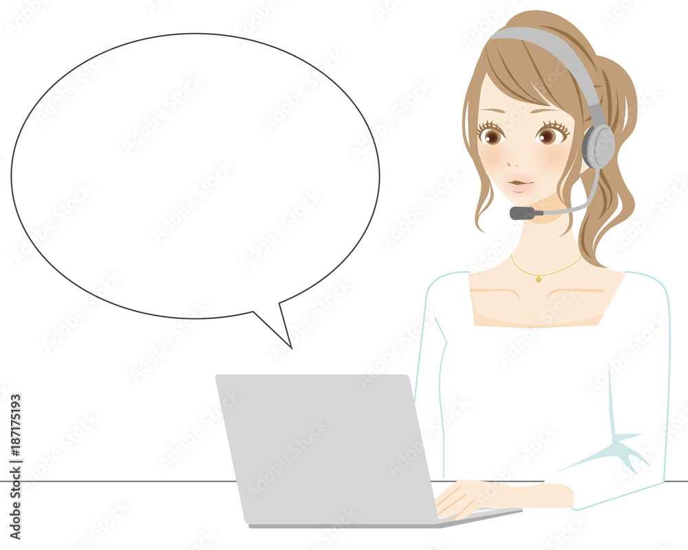 コールセンターで働く女性　チャット