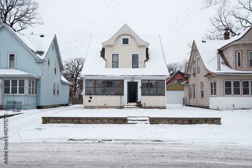Snow covered homes in Minneapolis