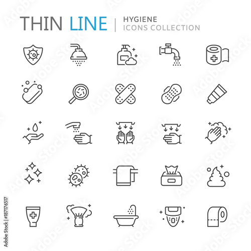 Collection of hygiene thin line icons