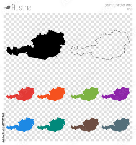 Austria high detailed map. Country silhouette icon. Isolated Austria black map outline. Vector illustration.