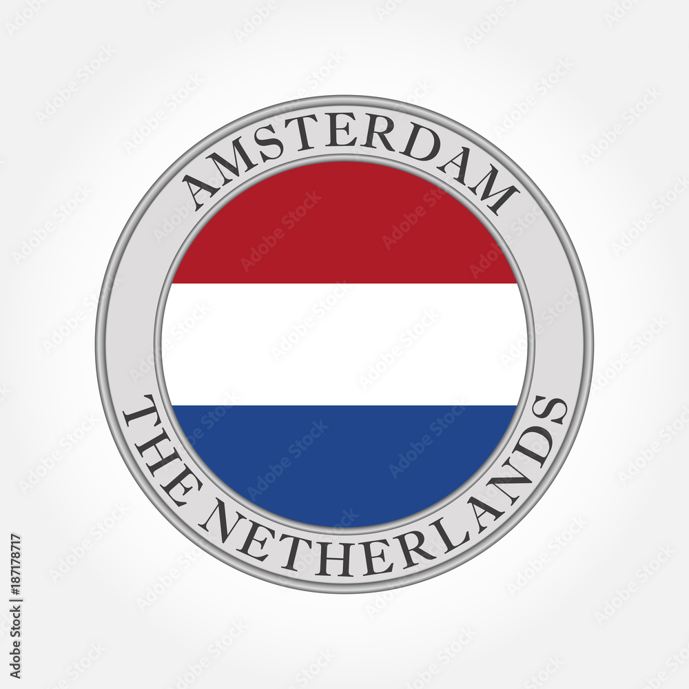 The Netherlands or Holland flag round badge or button. Dutch symbol. Amsterdam circle icon. Vector illustration. The Netherlands or Holland flag round badge or button. Dutch symbol. Amsterdam circle icon. Vector illustration.